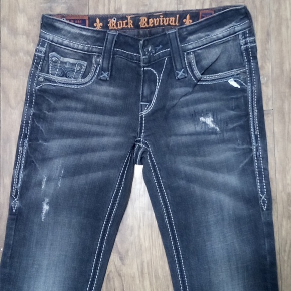 Rock Revival Women's 26 Straight Embellished Embroidered Distressed Black NWOT - Picture 1 of 14